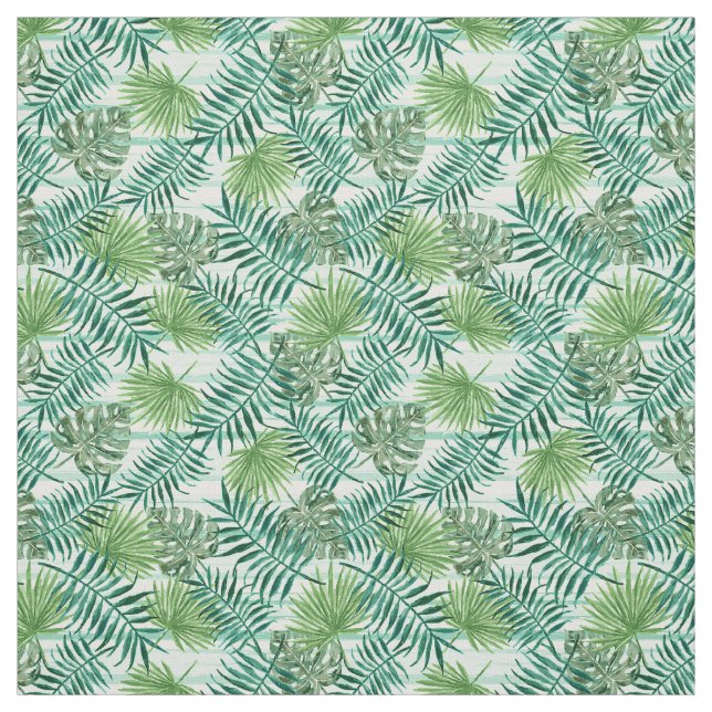 Retro Chic Tropical Green Palm Blätter Muster Stoff (Muster)