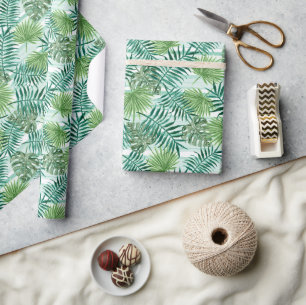 Retro Chic Tropical Green Palm Tree Blätter Foliag Geschenkpapier