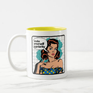 Retro Chic: Vintager Pop Kunst Inspiration Zitat Zweifarbige Tasse
