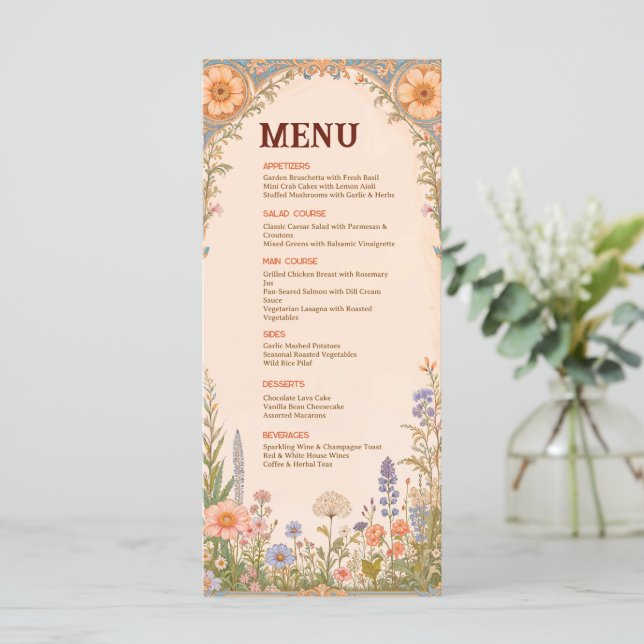 Retro Chic Wedding Menu Card Menükarte (Stehend Vorderseite)