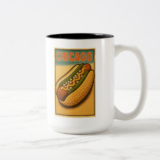 Retro Chicago Hot Dog Logo Zweifarbige Tasse