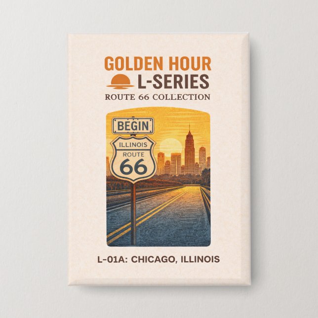 Retro Chicago Illinois Route 66 Start Landmark  Button (Vorderseite)