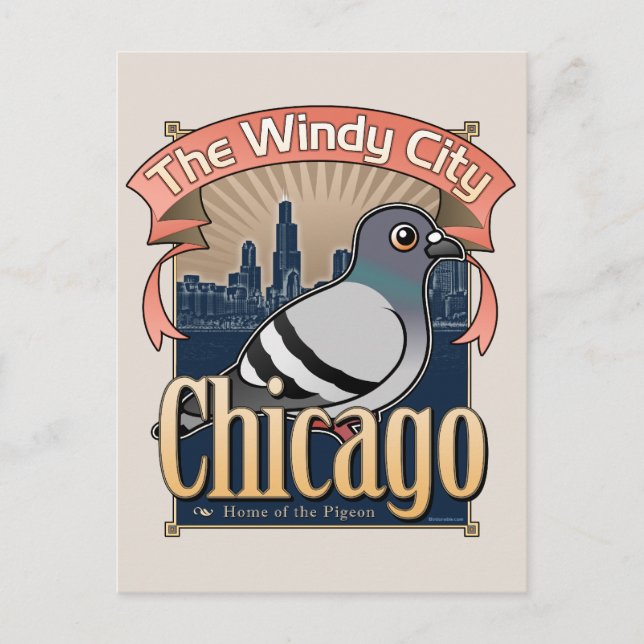Retro Chicago Pigeon Postkarte (Vorderseite)