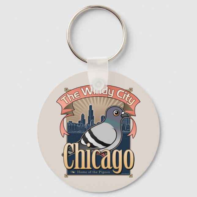 Retro Chicago Pigeon Schlüsselanhänger (Vorderseite)