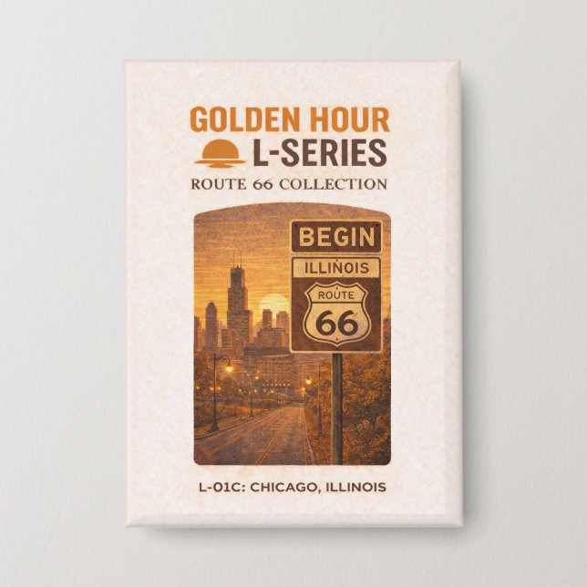 Retro-Chicago Route 66 Start Landmark-Kunst Button (Vorderseite)