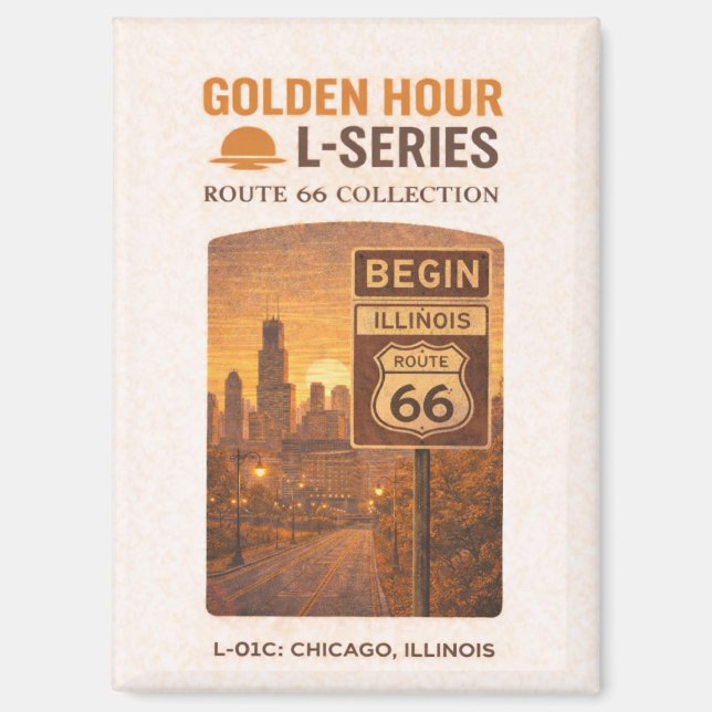 Retro Chicago Route 66 Start Landmark Kunst Magnet (Vorderseite)