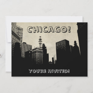 Retro Chicago Skyline Artwork Einladung