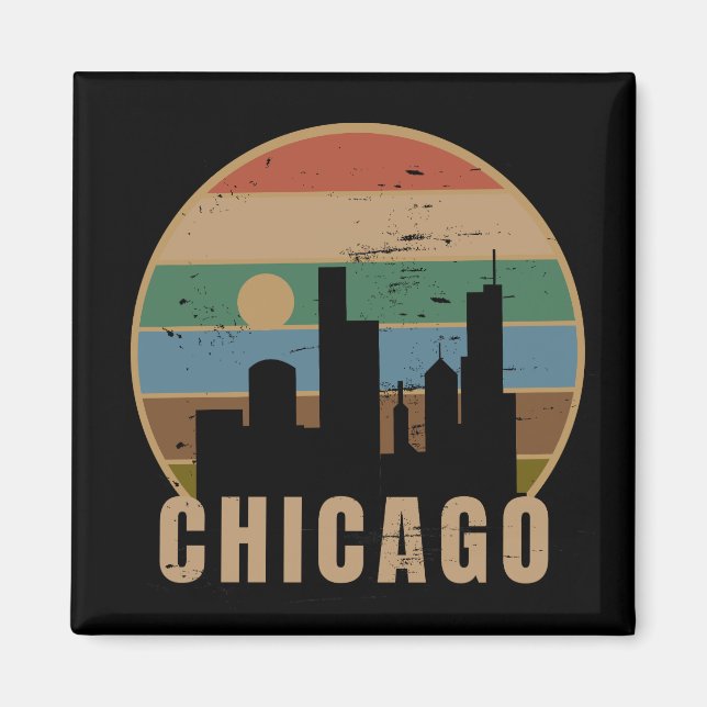 Retro Chicago Skyline Vintage Travel Magnet (Vorne)