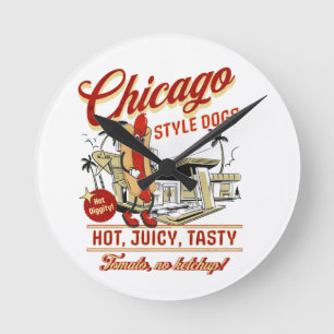 Retro-Chicago-Style-Hot-Dog-Wanduhr Runde Wanduhr