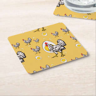 Retro Chickens Rechteckiger Pappuntersetzer