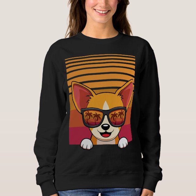 Retro Chihuahua Dog Sonnenbrille Aloha Beach Sweatshirt (Vorderseite)