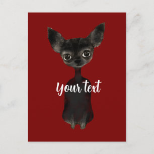 Retro Chihuahua Schwarz Burgund Creme Postkarte