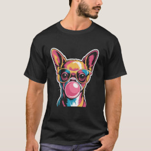 Retro Chihuahua Sonnenbrille Kaugummi Lustiger Hun T-Shirt