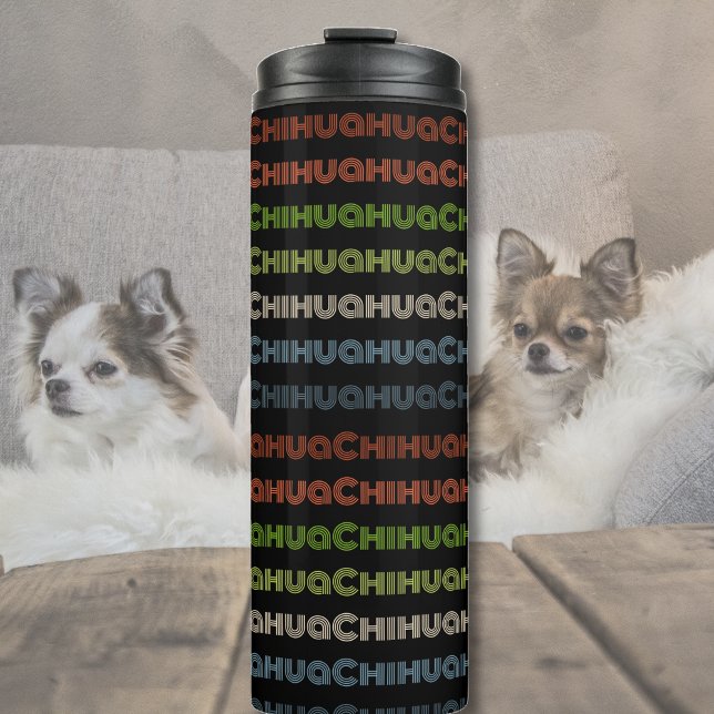 Retro Chihuahua Typografie farbenfroher Hund Lover Thermosbecher (Von Creator hochgeladen)