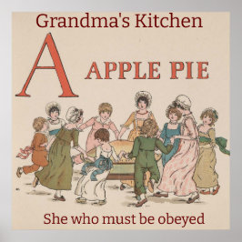 Retro Childrens Illustration Apple Pie. bearbeitba Poster