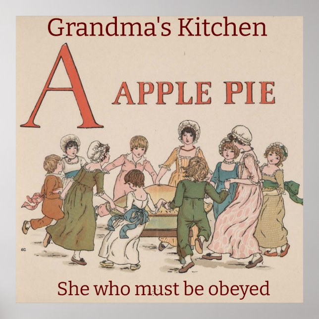 Retro Childrens Illustration Apple Pie. bearbeitba Poster (Vorne)