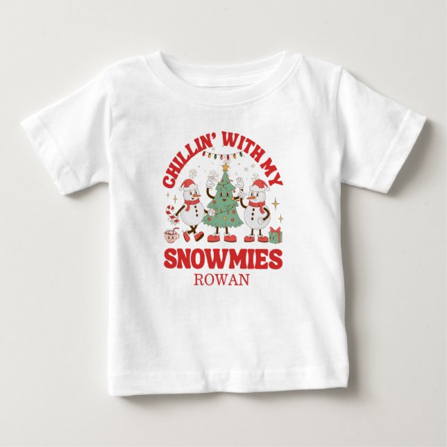 Retro Chillin' mit meinen Schneemassen Weihnachten Baby T-shirt (Vorderseite)