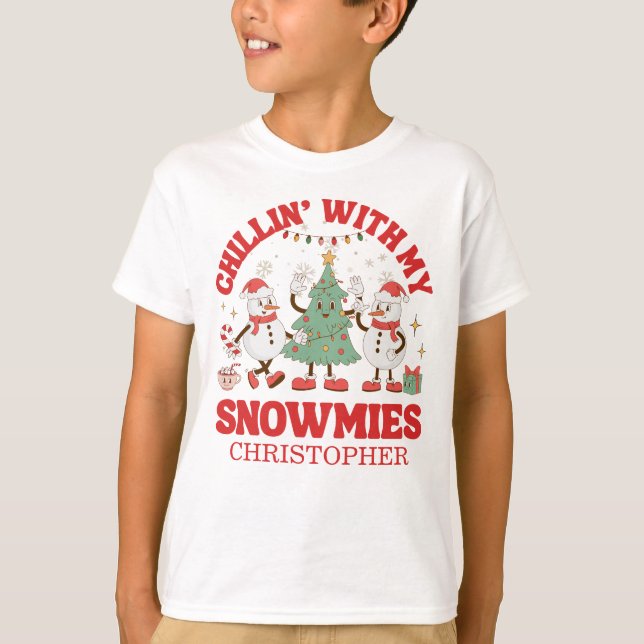 Retro Chillin' mit meinen Schneemassen Weihnachten T-Shirt (Vorderseite)