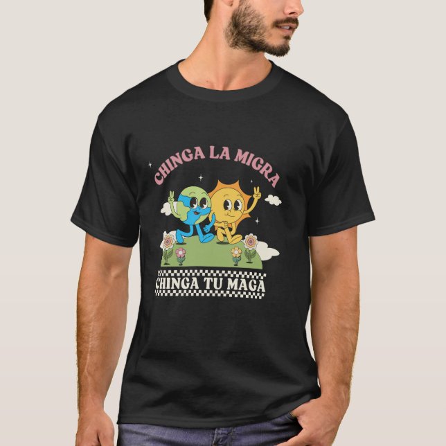Retro Chinga La Migra Chinga Tu Maga Long Sleeve T-Shirt (Vorderseite)