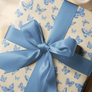 Retro Chinoiserie Blue Butterfells Blush Ivory Geschenkpapier