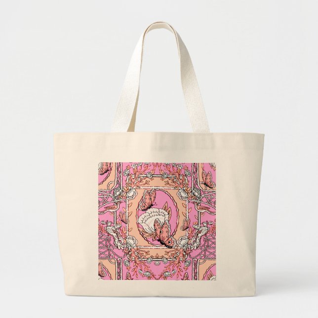 Retro-Chinoiserie-Damaskus Jumbo Stoffbeutel (Vorne)