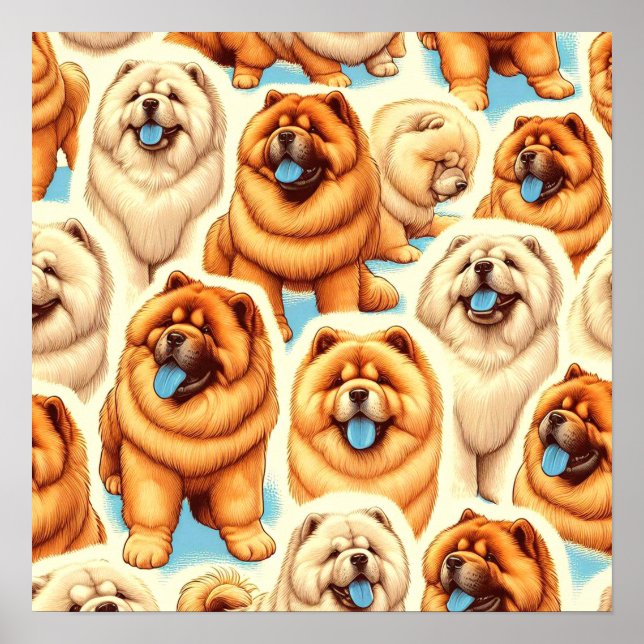 Retro Chow-Chow Nahtloses Muster Poster (Vorne)