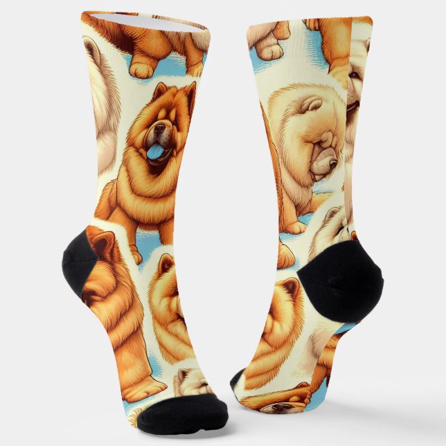 Retro Chow-Chow Nahtloses Muster Socken (Gewinkelt)