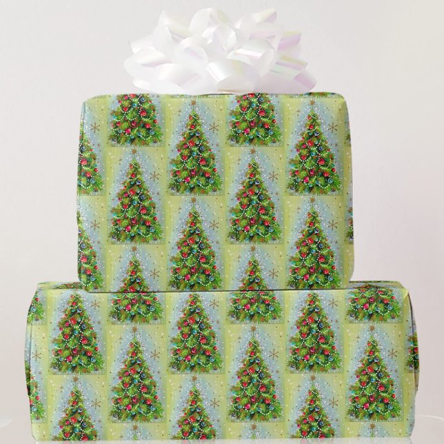 Retro-Christbaum grün & rot  Geschenkpapier (Von Creator hochgeladen)