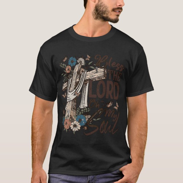 Retro Christliche Blume Jesus überqueren segne den T-Shirt (Vorderseite)