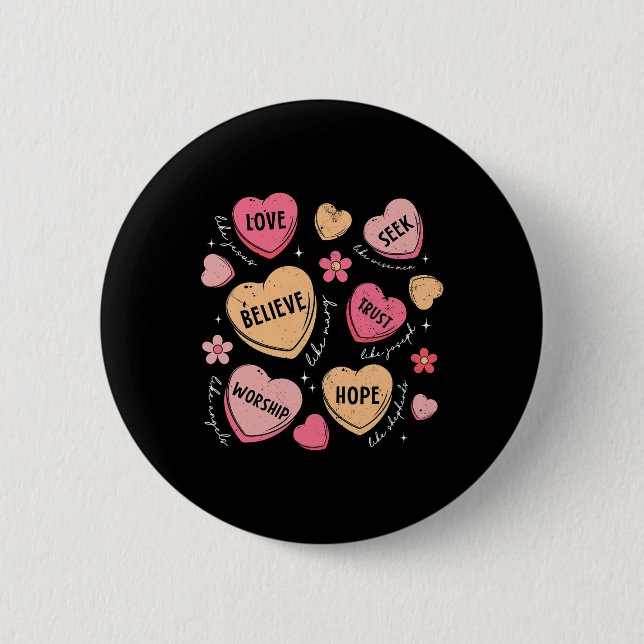 Retro-Christliche Valentins-Schokoladen-Herz-Jesus Button (Vorderseite)