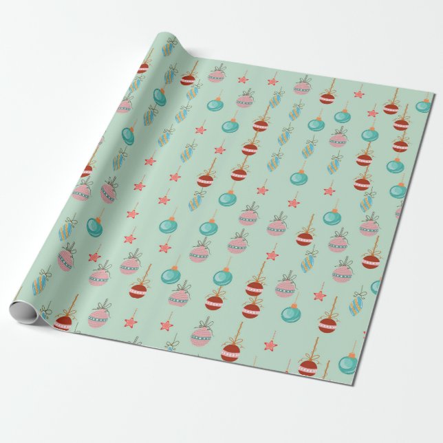 Retro Christma sTree Ornaments Geschenkpapier (Ungerollt)