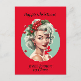 Retro Christmas 1950er Button-Up Girl - Heilige Be Postkarte