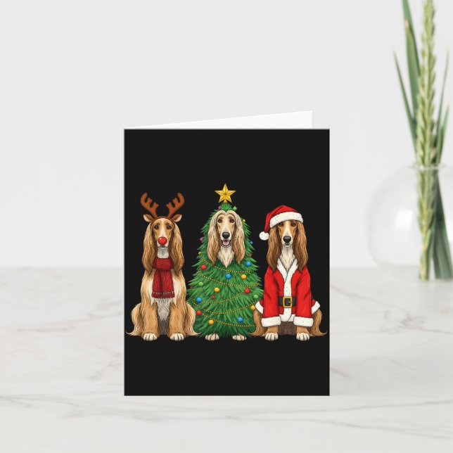 Retro Christmas Afghan Hound Santa Reindeer Dog Lo Karte (Vorderseite)