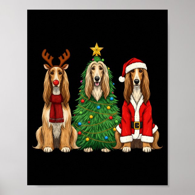Retro Christmas Afghan Hound Santa Reindeer Dog Lo Poster (Vorne)