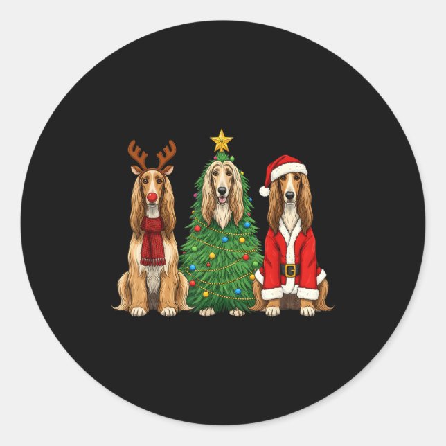 Retro Christmas Afghan Hound Santa Reindeer Dog Lo Runder Aufkleber (Vorderseite)