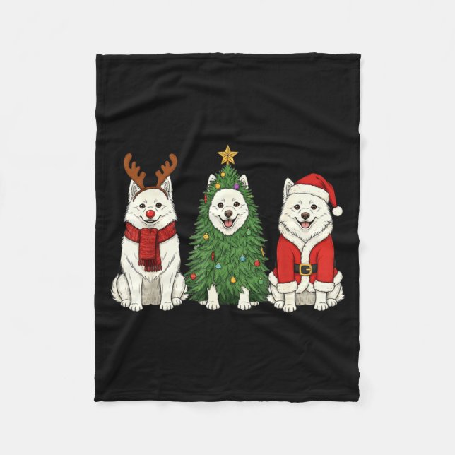 Retro Christmas American Eskimo Dog Santa Reindeer Fleecedecke (Vorderseite)