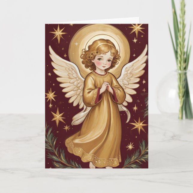 Retro Christmas Angel Art Custom Text Karte (Vorderseite)