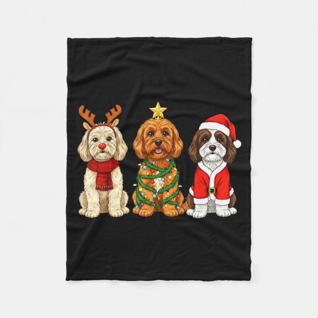 Retro Christmas Ao Santa Reindeer Dog Lover  Fleecedecke (Vorderseite)