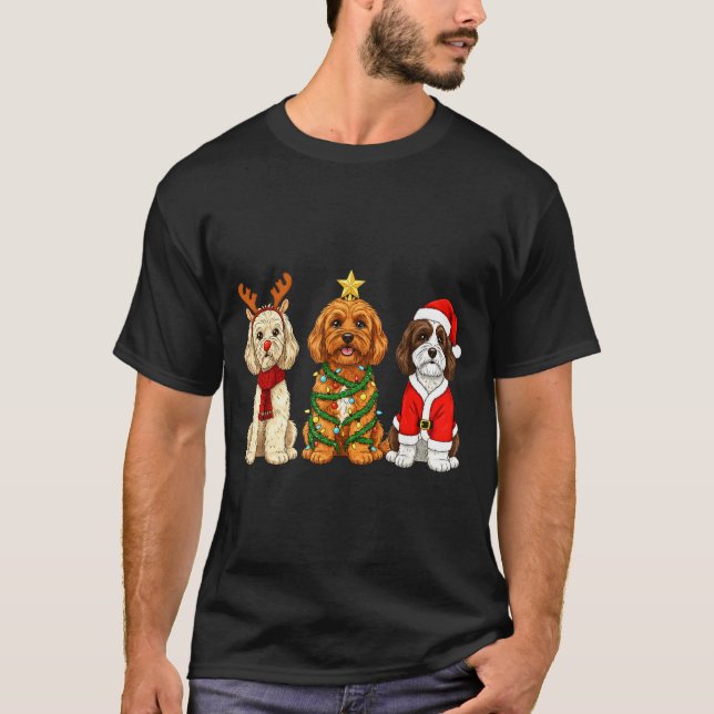 Retro Christmas Ao Santa Reindeer Dog Lover  T-Shirt (Vorderseite)