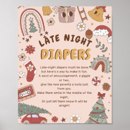 Retro Christmas Baby Dusche Spate Night Diapers Poster