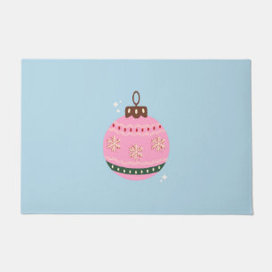 Retro Christmas Bauble Pink Blue Preppy Holiday Fußmatte