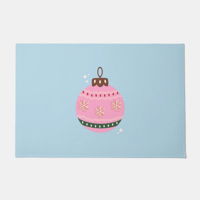 Retro Christmas Bauble Pink Blue Preppy Holiday Fußmatte (Vorderseite)