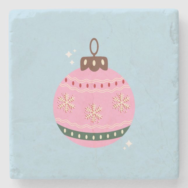 Retro Christmas Bauble Pink Blue Preppy Holiday Steinuntersetzer (Vorderseite)