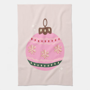 Retro Christmas Bauble Pink Holiday Geschirrtuch