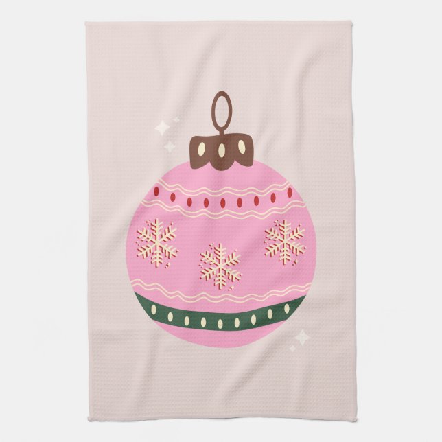 Retro Christmas Bauble Pink Holiday Geschirrtuch (Vertikal)