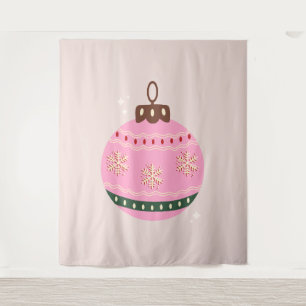 Retro Christmas Bauble Pink Holiday Wandteppich