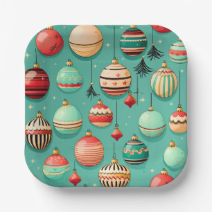 Retro Christmas Baubles Klein Pappteller