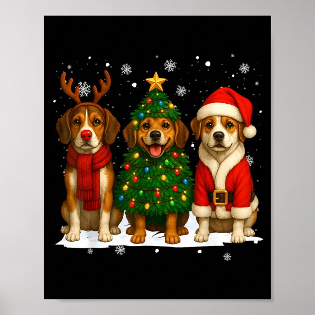 Retro Christmas Beagle Santa Reindeer Dog Lover  Poster (Vorne)