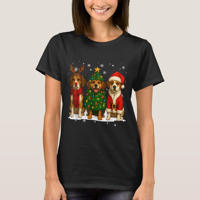 Retro Christmas Beagle Santa Reindeer Dog Lover  T-Shirt (Vorderseite)