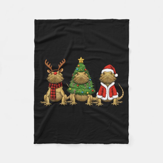 Retro Christmas Bearded Dragon Santa Reindeer  Fleecedecke (Vorderseite)